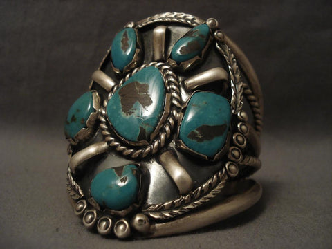 Xxxl Vintage Navajo Rare Crow Springs Turquoise Silver Bracelet