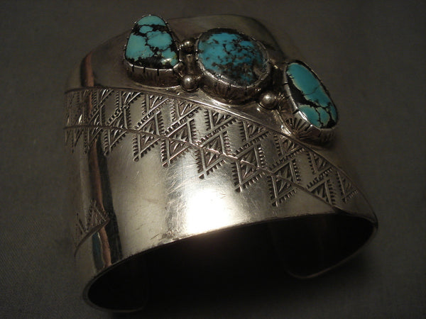 Gigantic Vintage Navajo 110 Gram Turquoise Silver Bracelet Old