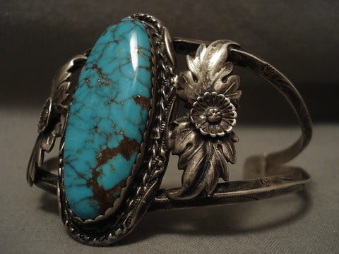 Crazy Spider Turquoise Vintage Navajo Sterling Silver Bracelet Ring Set