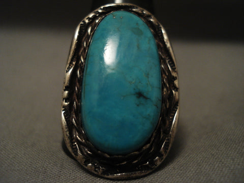 Crazy Spider Turquoise Vintage Navajo Sterling Silver Bracelet Ring Set