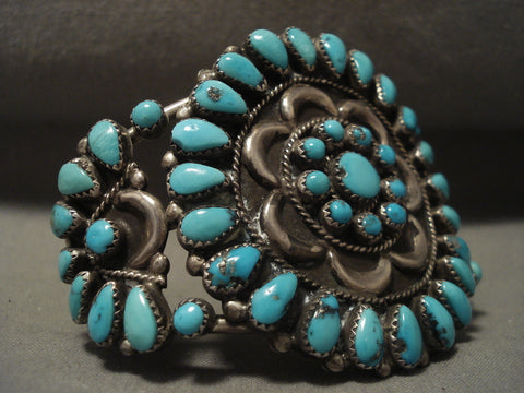 Museum Huge Vintage Navajo 'Sun Turquoise' Silver Bracelet