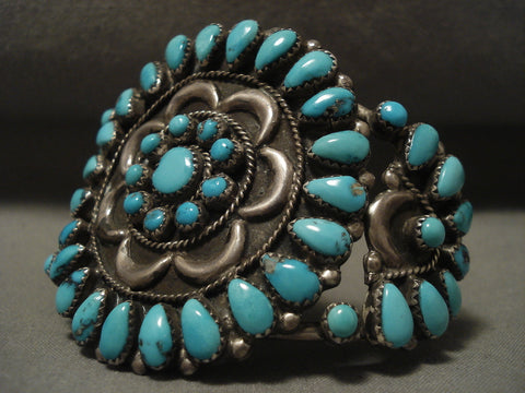 Museum Huge Vintage Navajo 'Sun Turquoise' Silver Bracelet