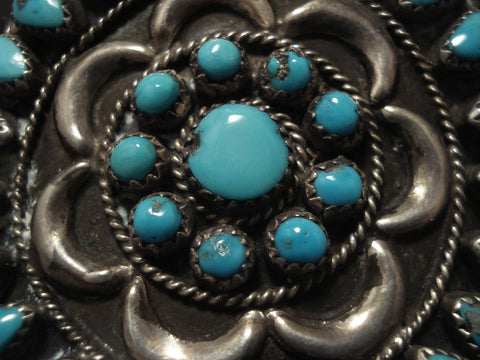 Museum Huge Vintage Navajo 'Sun Turquoise' Silver Bracelet