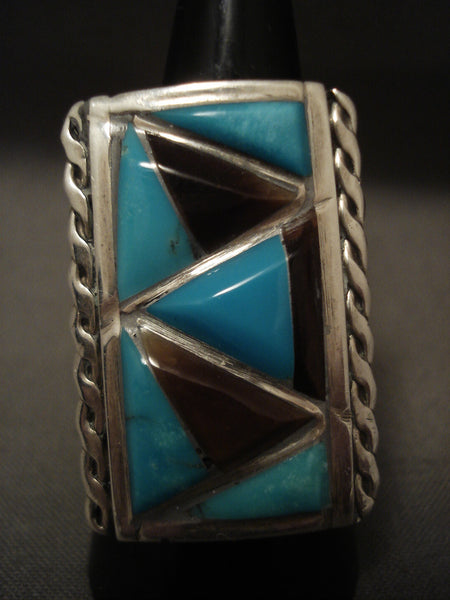 Huge Vintage Navajo 'Trignualr Turquoise' Shell Sterling Silver Ring