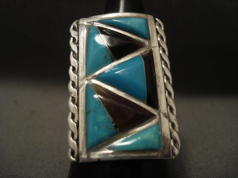 Huge Vintage Navajo 'Trignualr Turquoise' Shell Sterling Silver Ring