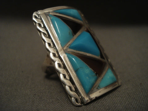 Huge Vintage Navajo 'Trignualr Turquoise' Shell Sterling Silver Ring