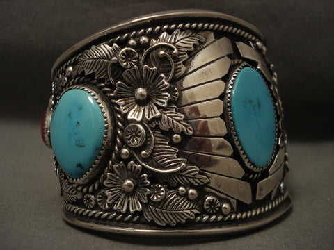 145 Grams Absolutely Gigantic Vintage Navajo Turquoise Silver Bracelet