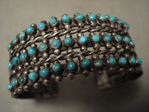 Early 1900's Vintage 'Snake Eye Turquoise' Zuni Sterling Silver Bracelet