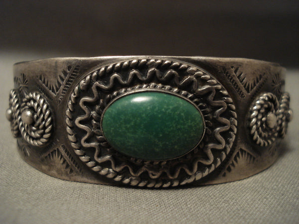 Early Vintage Navajo Hand Tooled Cerrillos Turquoise Silver Bracelet