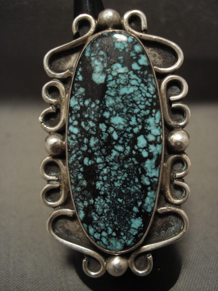 Important Vintage Navajo Ray Adakai Tight Spider Turquoise Silver Ring