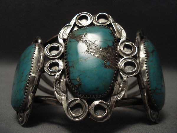 1950's Enormous Old Navajo Green Turquoise Silver Bracelet