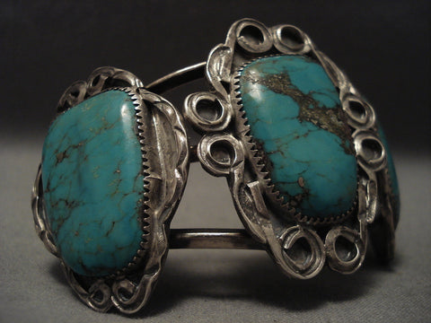 1950's Enormous Old Navajo Green Turquoise Silver Bracelet