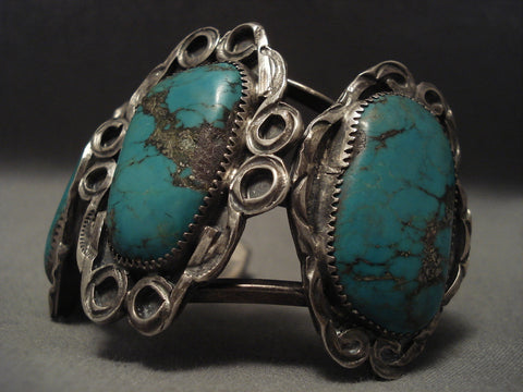 1950's Enormous Old Navajo Green Turquoise Silver Bracelet