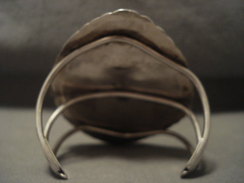 Colossal Vintage Navajo 'Turquoise Leaf' Silver Bracelet