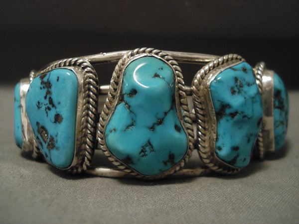 Important Vintage Navajo 'Guild' Turquoise Silver 92 Grams Bracelet