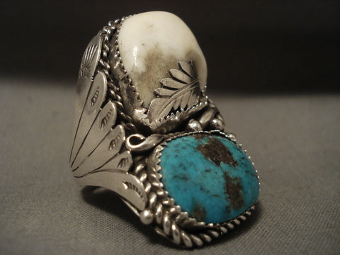 Giant Men's Navajo Morenci/ Persin Turquoise Silver Ring