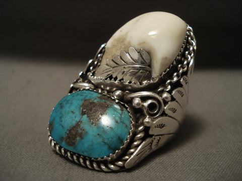 Giant Men's Navajo Morenci/ Persin Turquoise Silver Ring