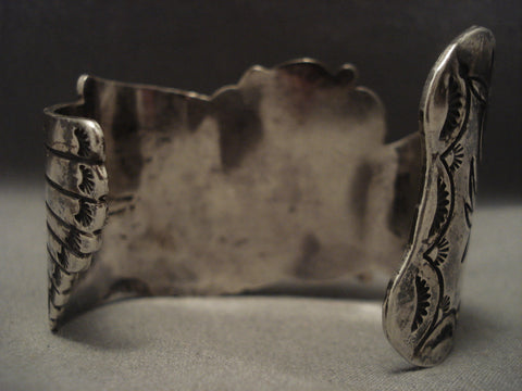 Huge And Heavy Old Navajo Eagle Turquoise Silver Bracelet