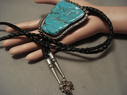 Super Huge Vintage Navajo Old Kingman/ #8 Turquoise Silver Bolo Tie