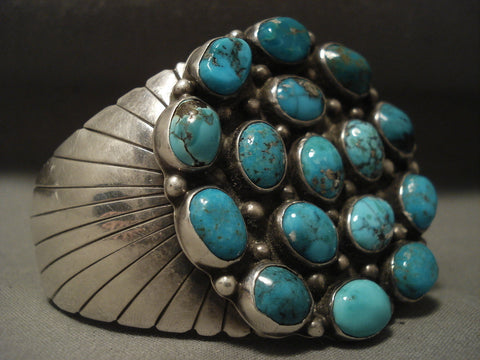 Museum Huge Oloder Vintage Navajo 'Silver Sheild' Turquoise Bracelet