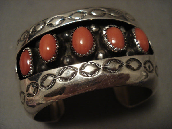 Domed Coral Reef Vintage Navajo Sterling Silver Bracelet