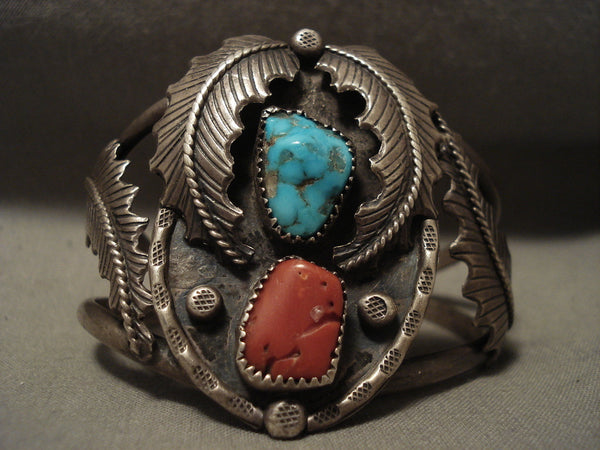 Gigantic Vintage Navajo 'Chunk Coral' #8 Turquoise Silver Bracelet