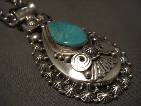 Veyr Heavy And Very Thick Sterling Silver Navajo Ben Begaye Turquoise Necklace