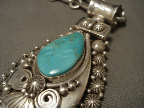 Veyr Heavy And Very Thick Sterling Silver Navajo Ben Begaye Turquoise Necklace