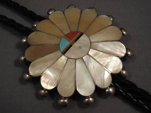 Colossal Vintage Zuni Chief Turquoise Silver Bolo Tie