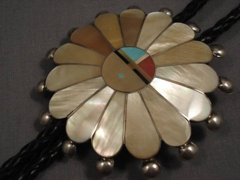 Colossal Vintage Zuni Chief Turquoise Silver Bolo Tie