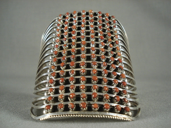 Towering Vintage Zuni Coral Silver Bracelet