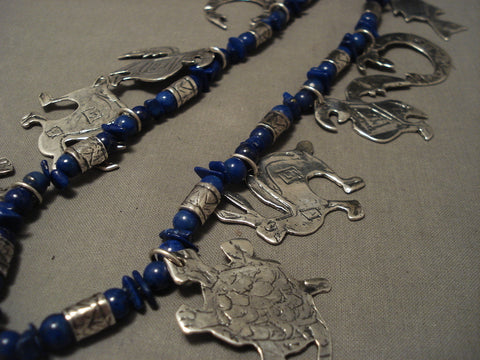 Absolutely Incredible Vintage Navajo 'Animal Kingdom' Lapis Silver Necklace