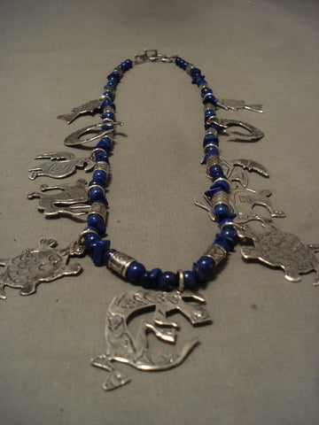 Absolutely Incredible Vintage Navajo 'Animal Kingdom' Lapis Silver Necklace