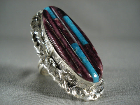 Huge Vintage Navajo Purple Spiny Oyster Silver Ring