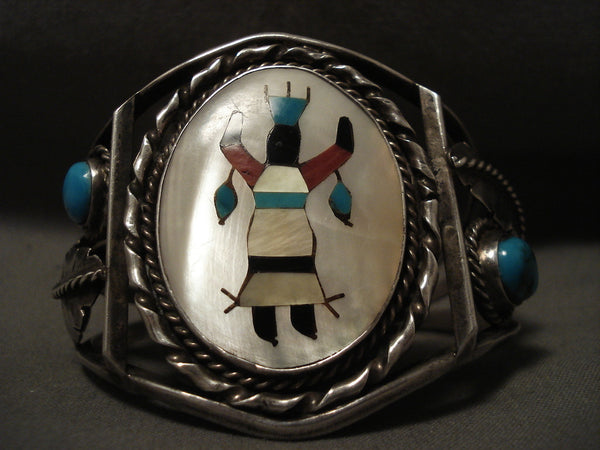 Gigantic Vintage Navajo Persin Turquoise Kachina Silver Bracelet