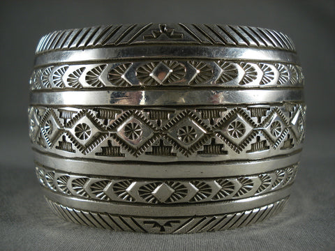 98 Gram Wide 'Precise Stamp' Vintage Navajo Silver Bracelet