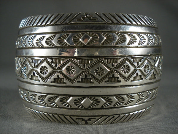 98 Gram Wide 'Precise Stamp' Vintage Navajo Silver Bracelet