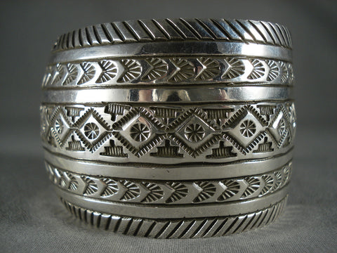 98 Gram Wide 'Precise Stamp' Vintage Navajo Silver Bracelet