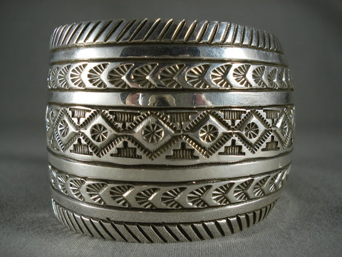 98 Gram Wide 'Precise Stamp' Vintage Navajo Silver Bracelet