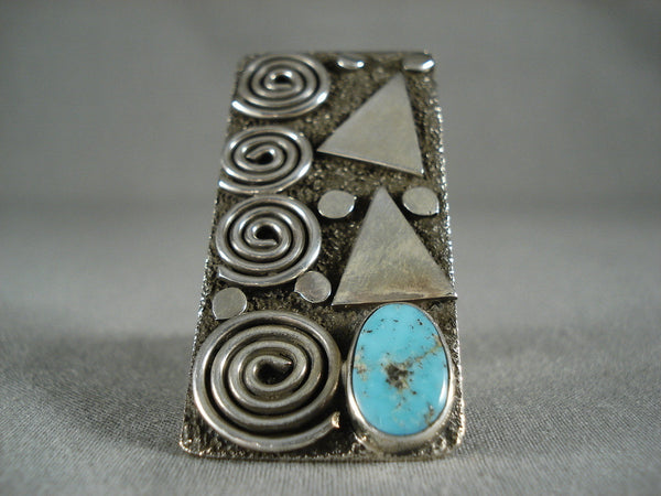 Towering Advanced Silver Work Navajo Turquoise Ring