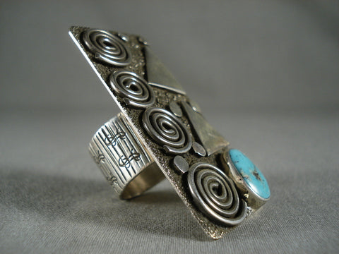 Towering Advanced Silver Work Navajo Turquoise Ring