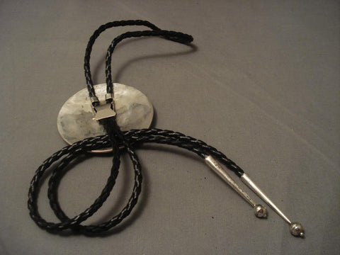 Xxxl Vintage Navajo White Buffalo Turquoise Kachina Silver Bolo Tie