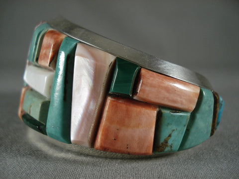 Mosaic Turquoise Wall Navajo Silver Bracelet