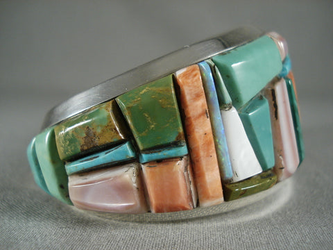Mosaic Turquoise Wall Navajo Silver Bracelet