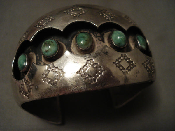 Rare Vintage Navajo Carico Lake Turquoise Shadow Setting Silver Bracelet