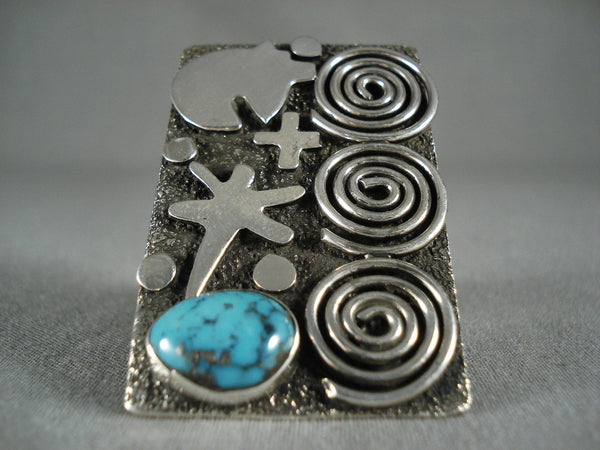 Important Towering Navajo Modernistic Navajo Silver Turquoise Ring