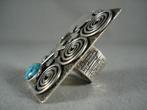 Important Towering Navajo Modernistic Navajo Silver Turquoise Ring