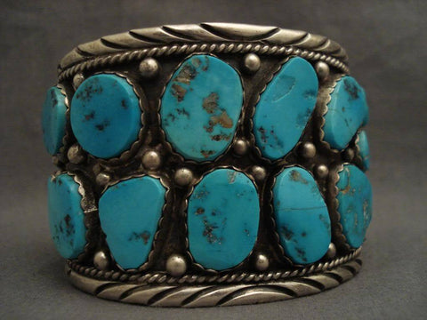 Monumental Old Navajo Blue Gem Turquoise Silver Bracelet
