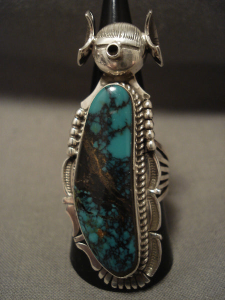 Extremely Detailed Vintage Navajo 'Kachina Maiden' Spider Turquoise Silver Ring