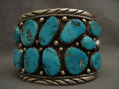Monumental Old Navajo Blue Gem Turquoise Silver Bracelet